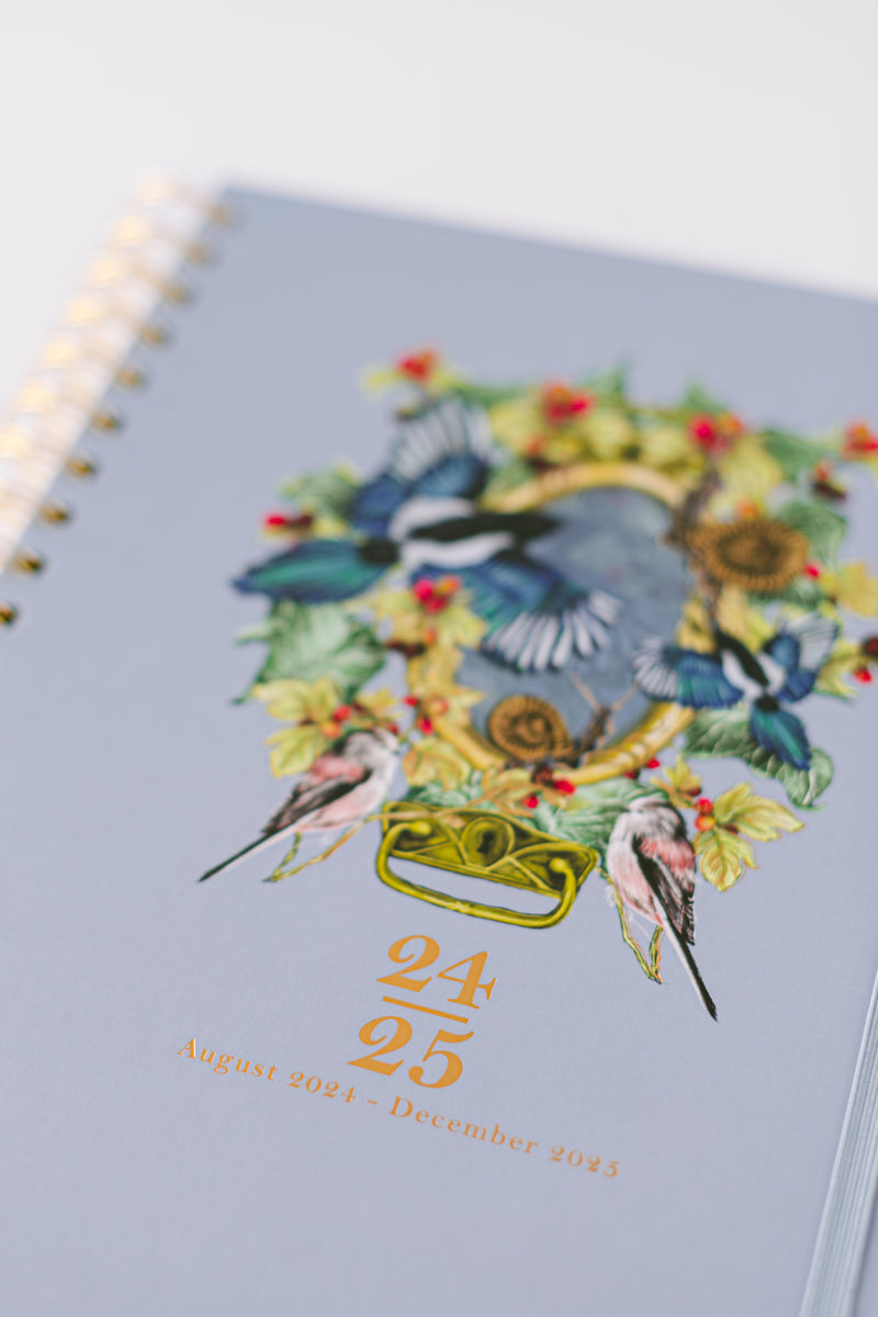 2025 Enchanted Birds 17-Month Weekly Large Spiral Planner