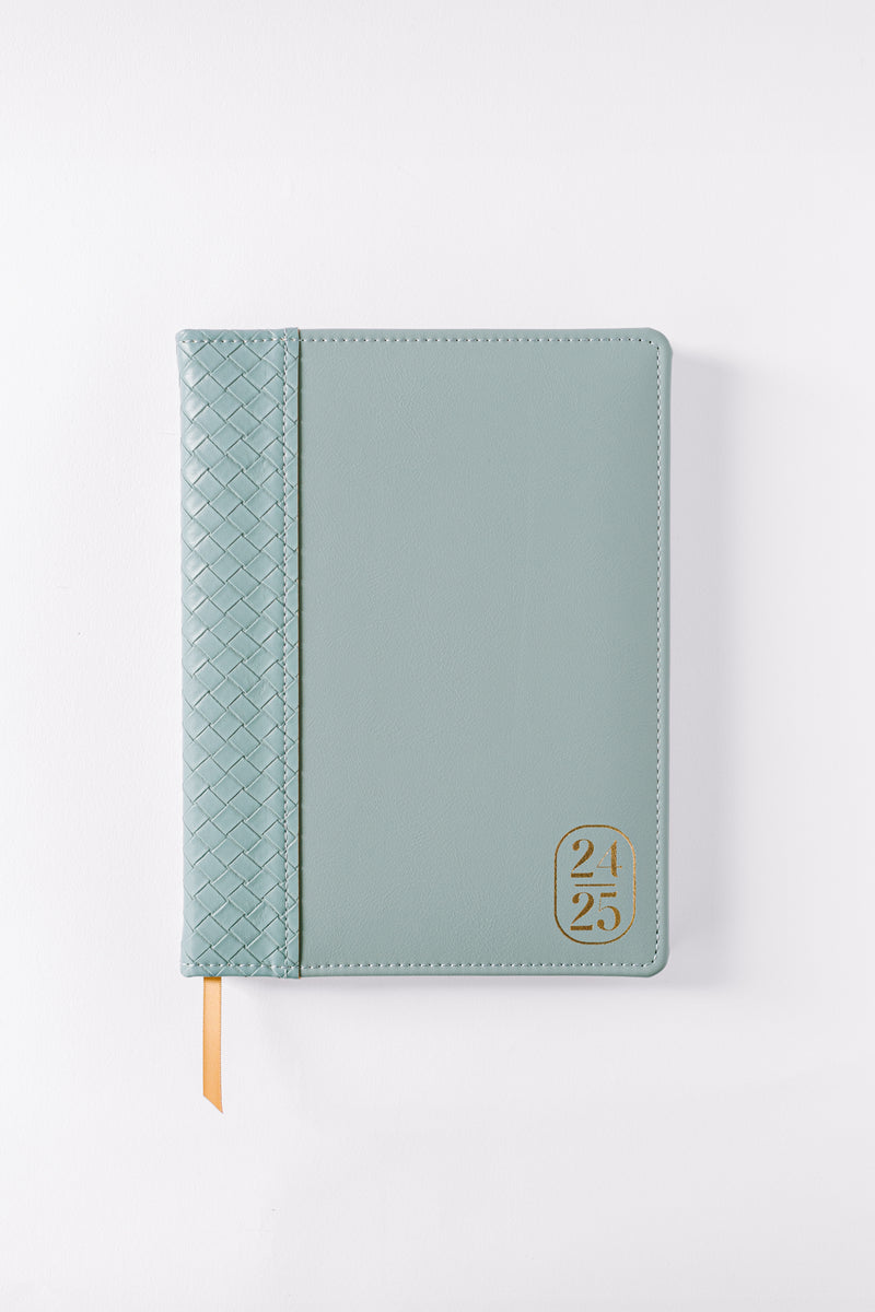 2025 Blue Basketweave Vegan Leather 17-Month Weekly Bound Planner