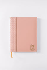 2025 Pink Basketweave Vegan Leather 17-Month Weekly Bound Planner