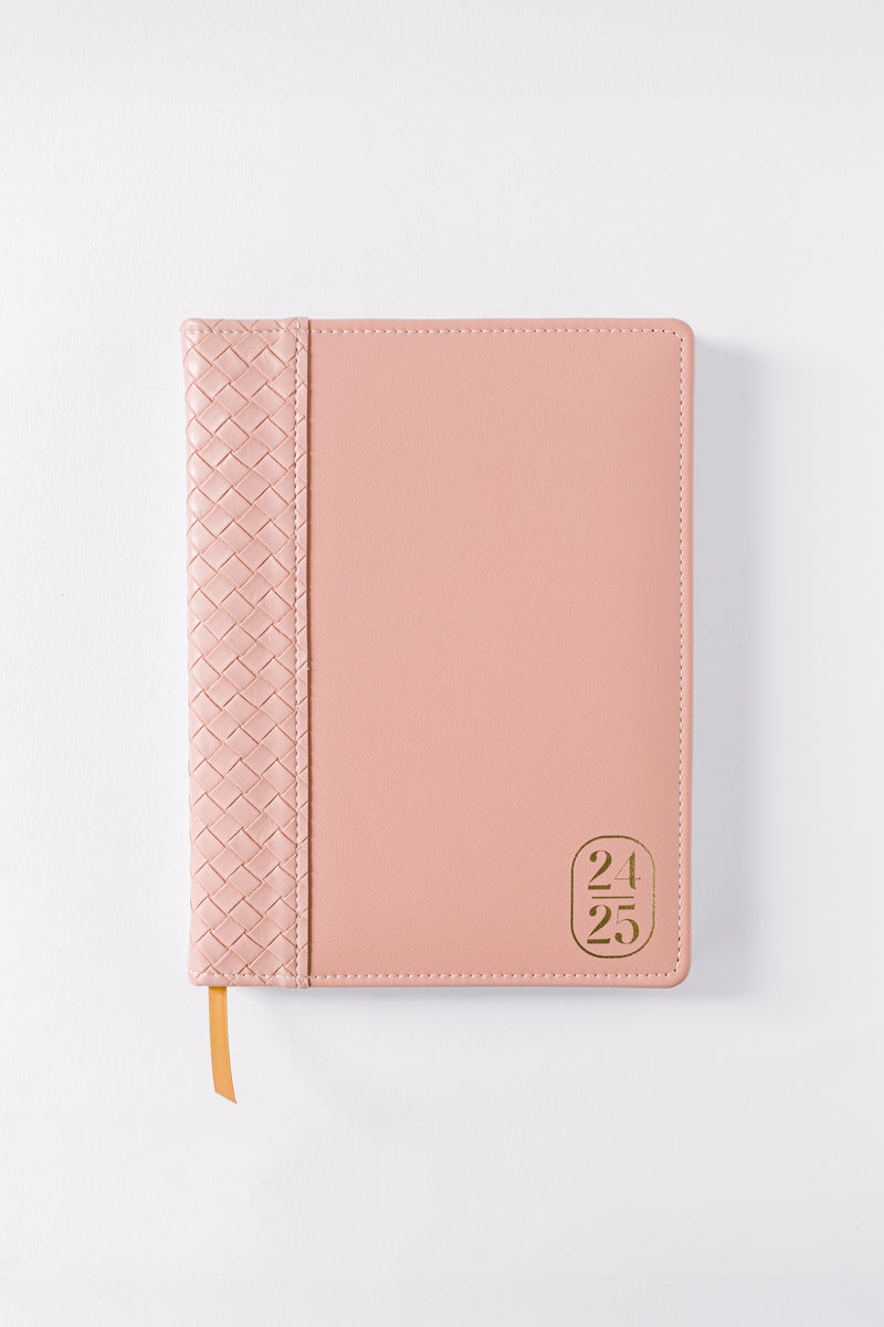 2025 Pink Basketweave Vegan Leather 17-Month Weekly Bound Planner