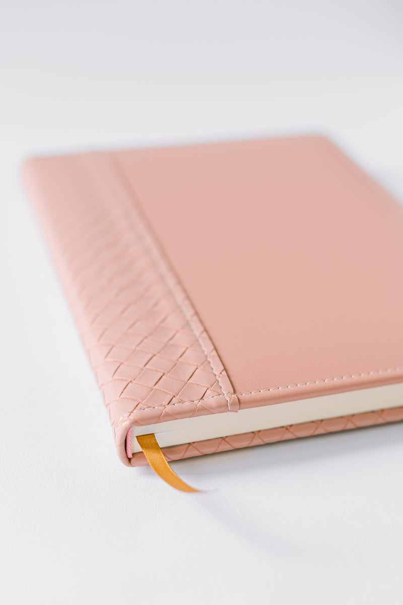 2025 Pink Basketweave Vegan Leather 17-Month Weekly Bound Planner