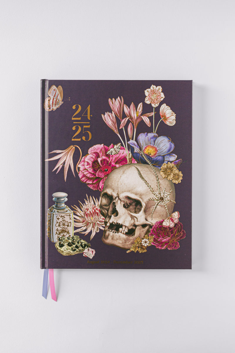 2025 Collage Floral Skull 17-Month Weekly Large Bound Planner