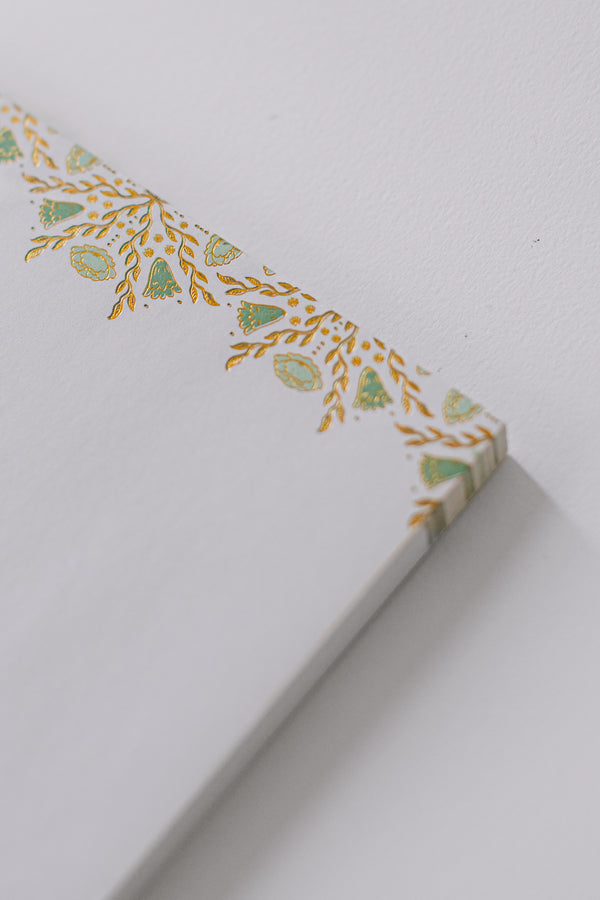 Folk Pattern Large Notepad - Viridian Green