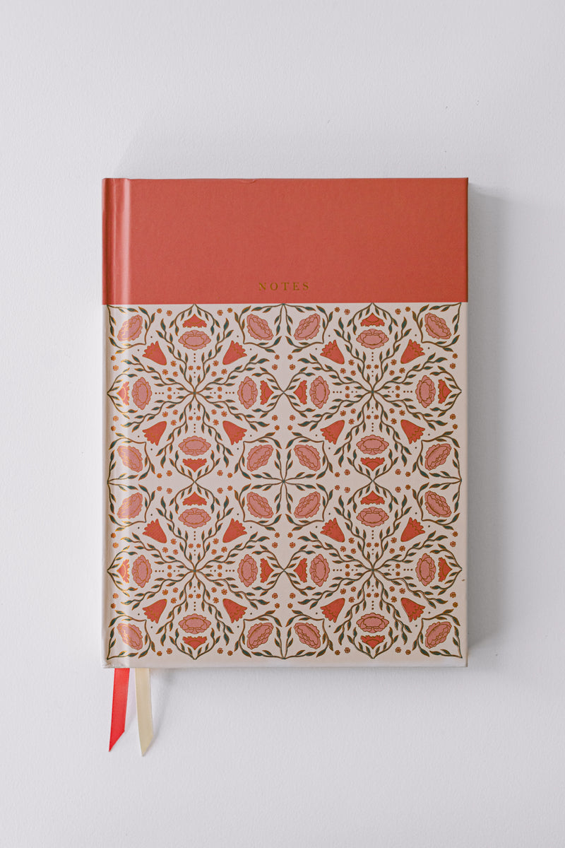 Folk Pattern Hardcover Notebook - Claret Rose