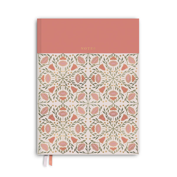 Folk Pattern Hardcover Notebook - Claret Rose