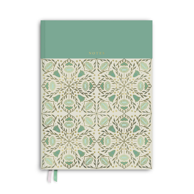 Folk Pattern Hardcover Notebook - Viridian Green