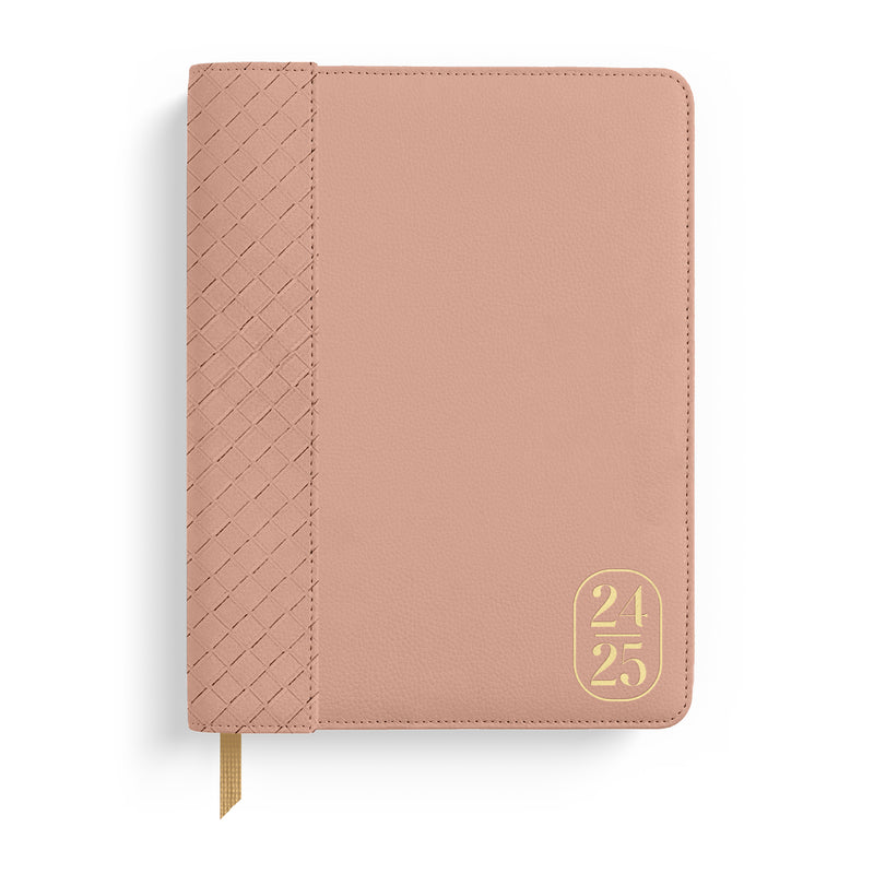 2025 Pink Basketweave Vegan Leather 17-Month Weekly Bound Planner